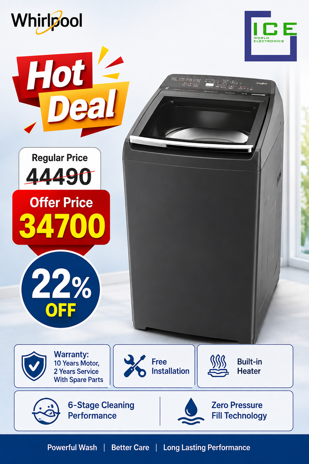 Whirlpool 8kg Stain Wash Pro Top Load Washing Machine (In-Built Heater)