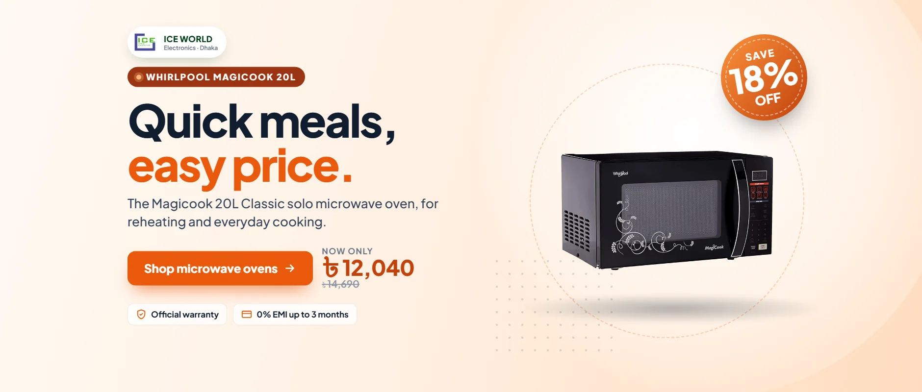 Whirlpool Magicook 20L microwave oven, now 12,040 taka