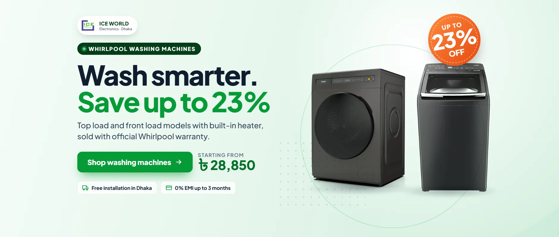 Whirlpool washing machines, save up to 23%